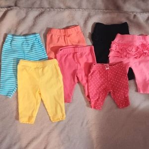 Baby Girl Pants Leggings Bundle - 7 Assorted Pairs - 0-3 months